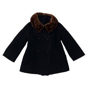 Winkelmans Mink Fur Collar Black Jacket Swing Coat Womens S M